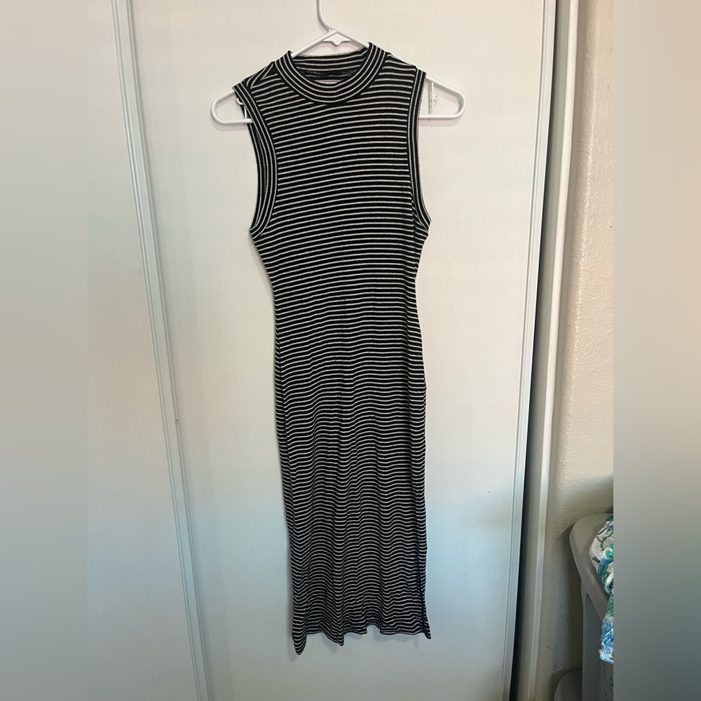 Madewell Striped Sleeveless Tank Maxi Dress Size S black white wool bl stretch‎